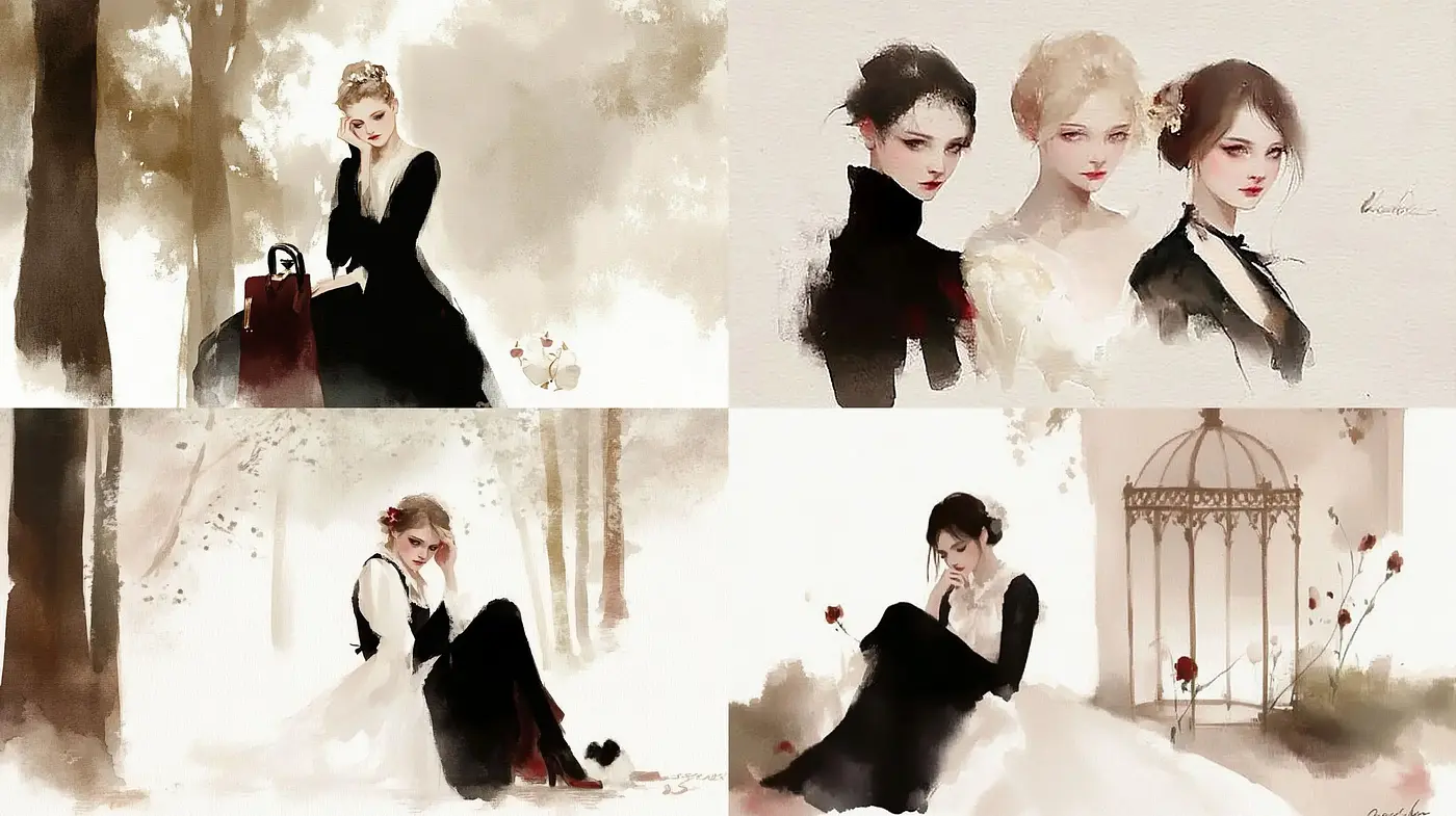 Ephemeral Brushstrokes of Melancholic Elegance - Midjourney sref style
