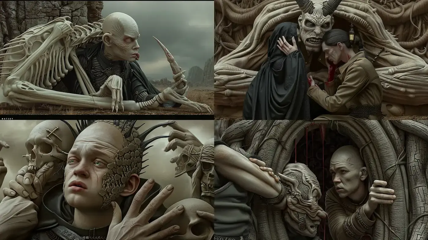 Surreal and Darkly Intricate Renderings with a Macabre Aesthetic - Midjourney sref style