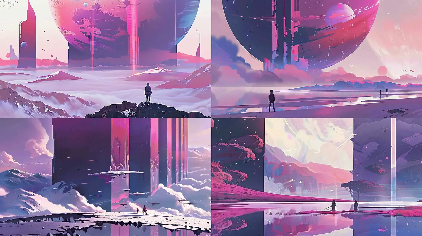 Ethereal Sci-Fi Dreamscape with Pastel Sunrise Palette - Midjourney sref style