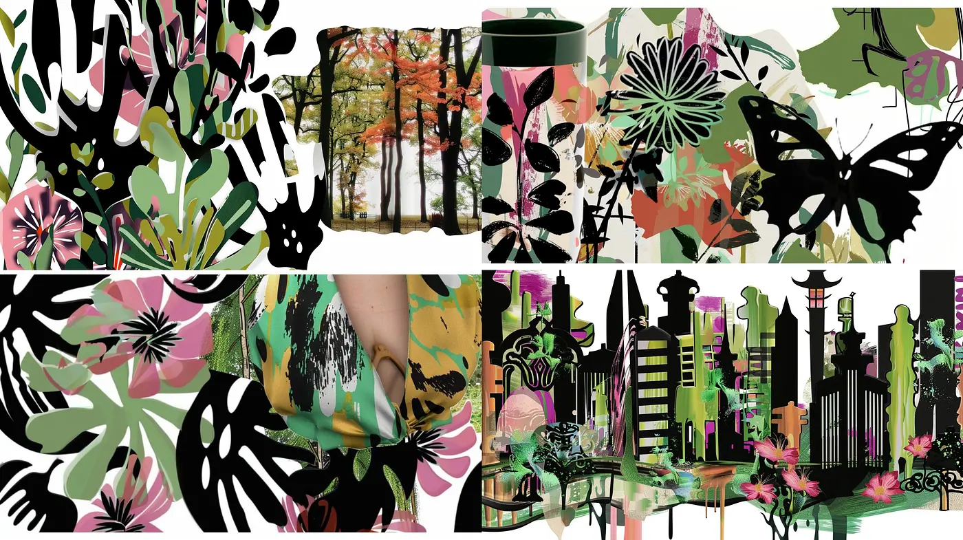 Whimsical Florals and Urban Fusion with a Contemporary Pop - Midjourney sref style