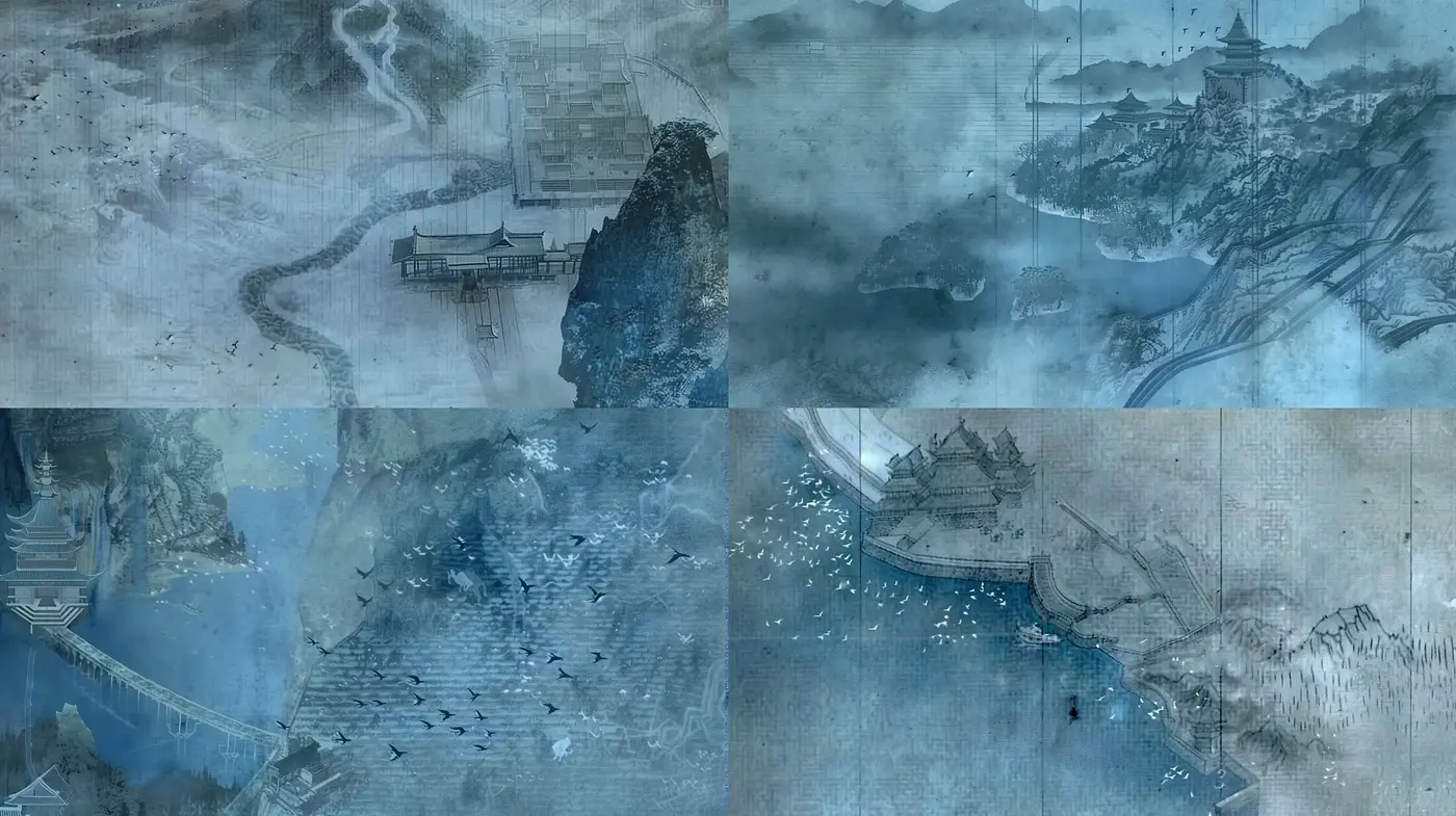 Ethereal Ink Wash Dreamscapes Inspired by Traditional East Asian Artistry - Midjourney sref style