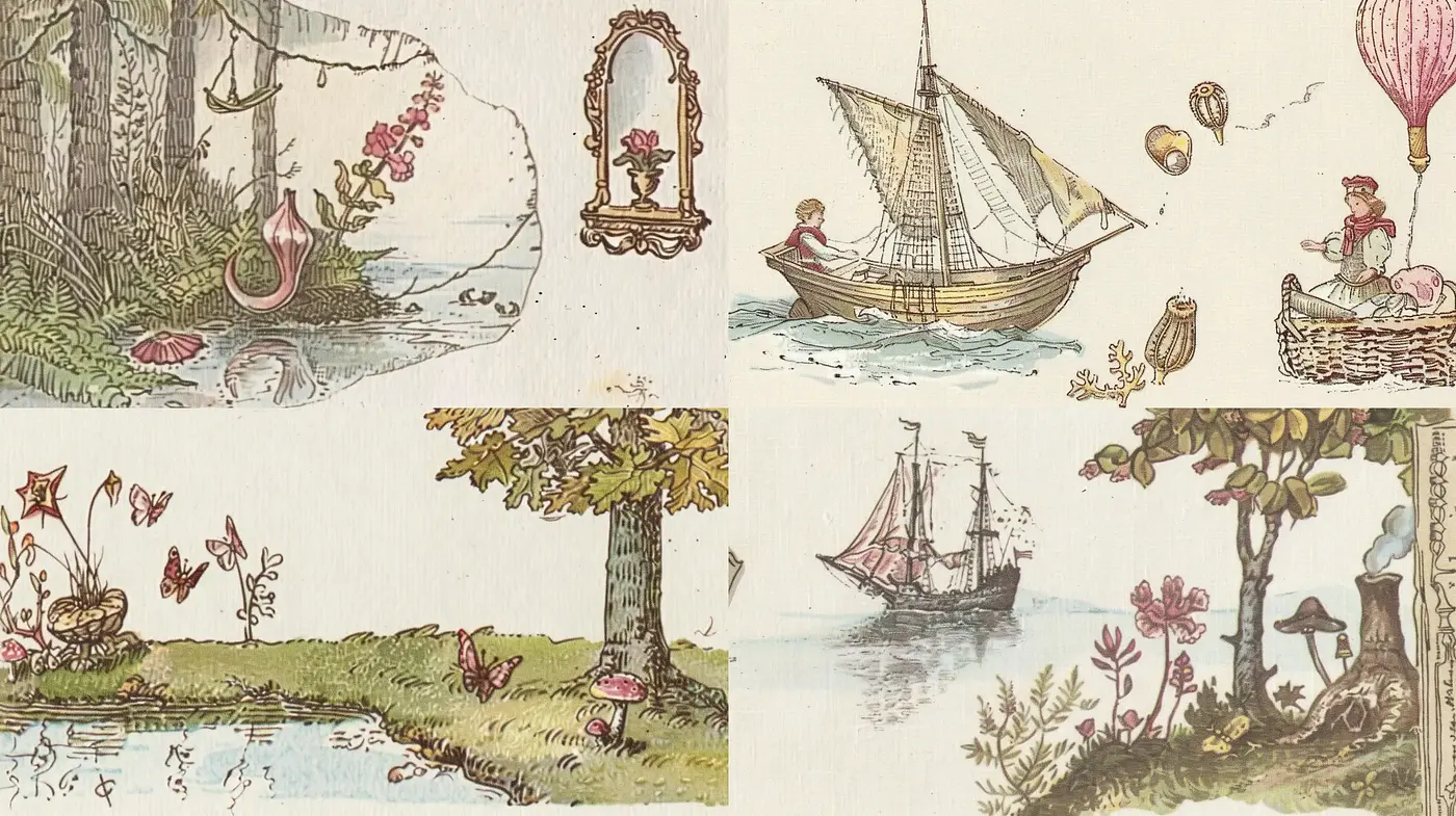 Whimsical Nautical Reverie with Botanical Overtones - Midjourney sref style
