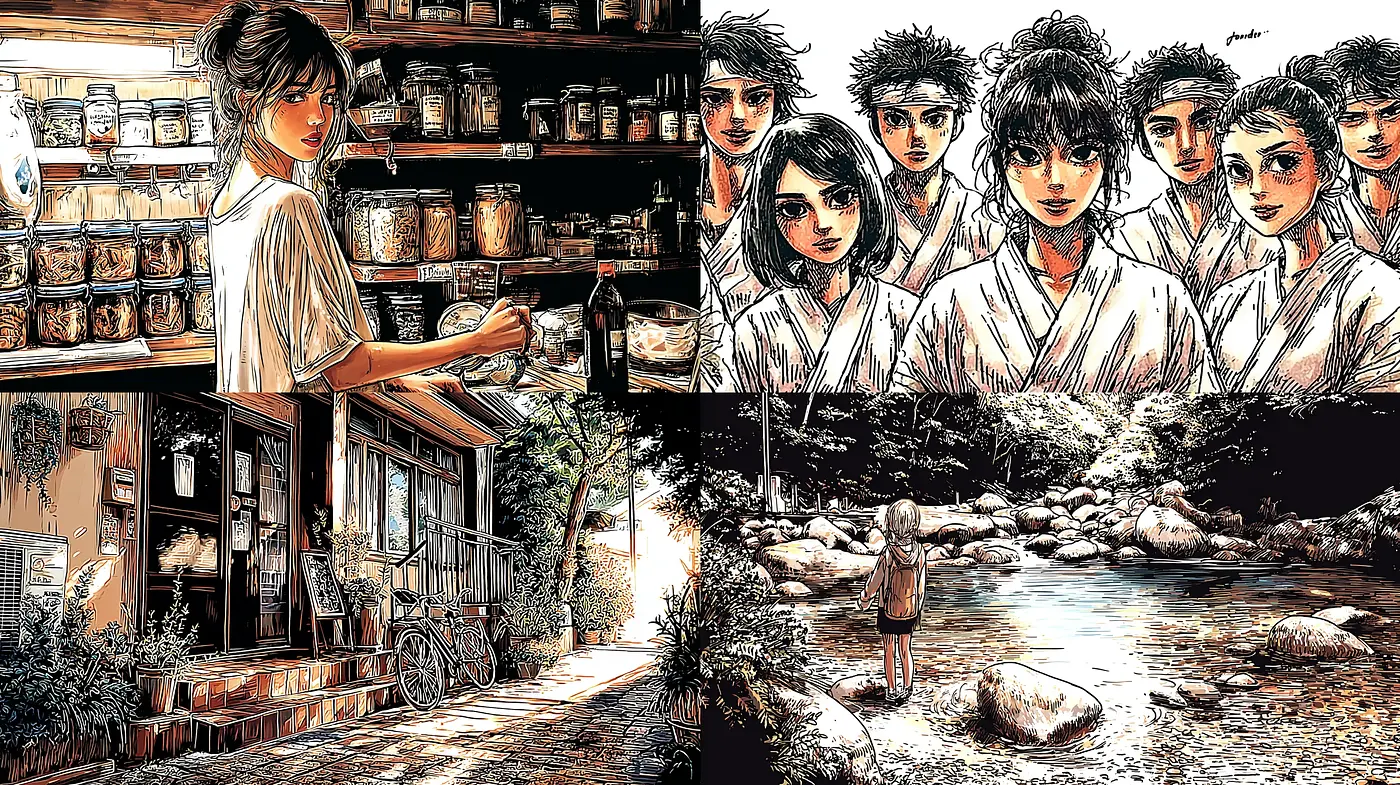 Whimsical and nostalgic illustration style with an atmospheric touch - Midjourney sref style