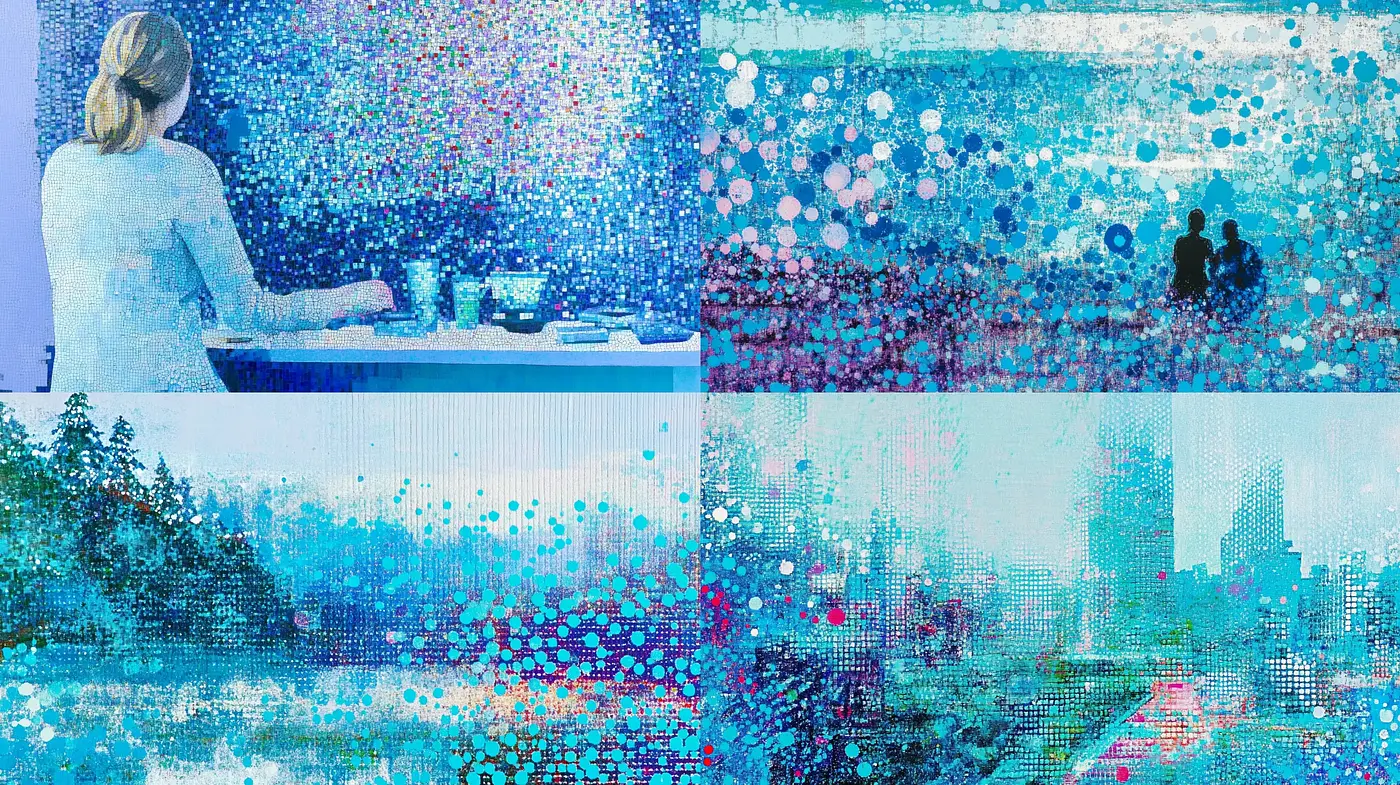 Pixelated Dreamscape: A Study in Dappled Hues and Digital Mosaic - Midjourney sref style