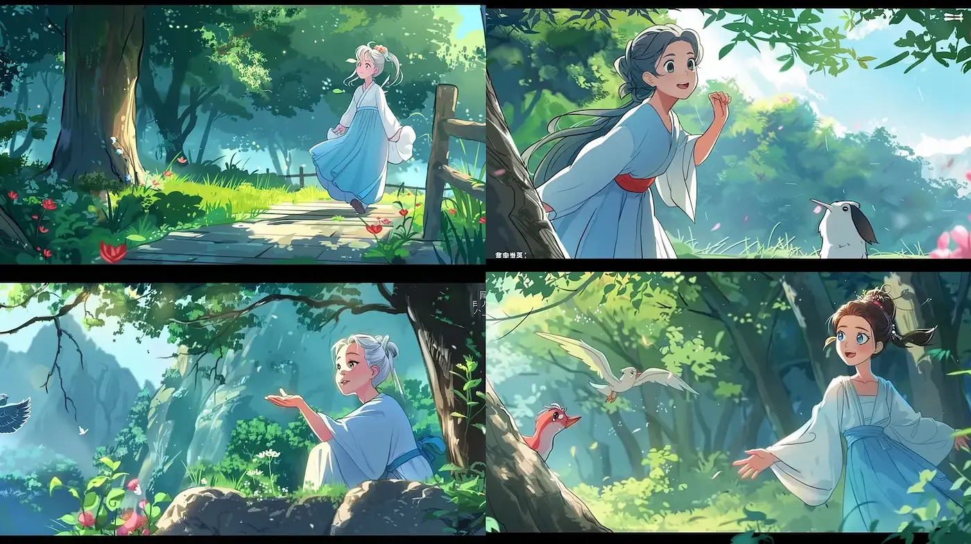 Serene and Enchanting Forest Scenes with Whimsical Characters - Midjourney sref style