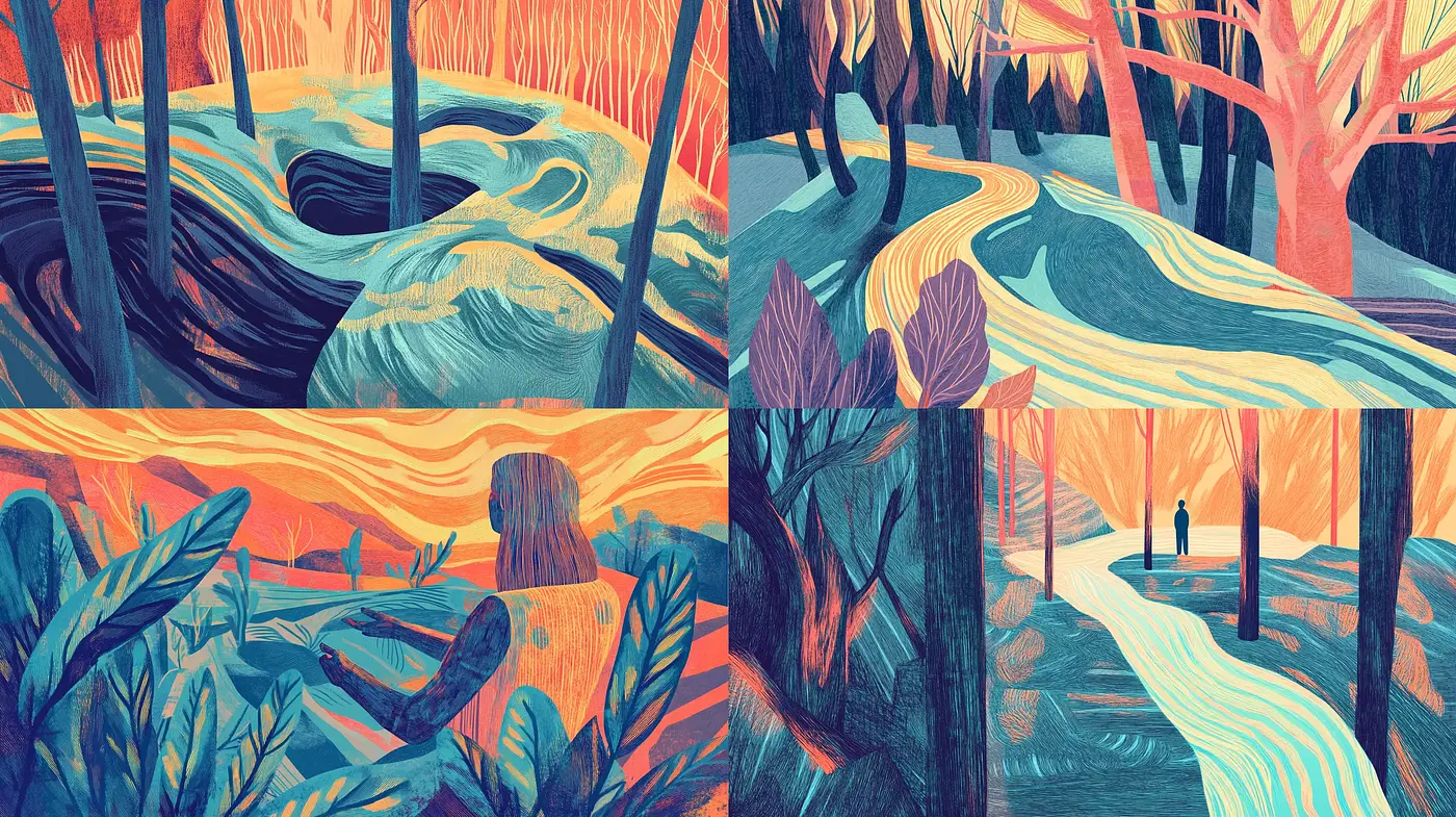 Warm-Toned Serenity in Stylized Nature - Midjourney sref style