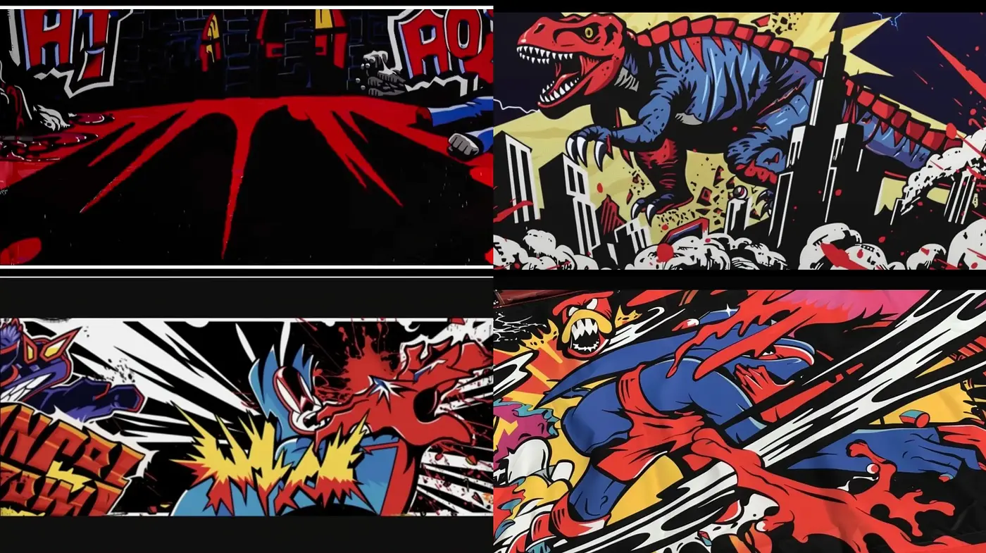 Dynamic Comic Book Explosion Art Style with Vibrant Pop Art Overtones - Midjourney sref style
