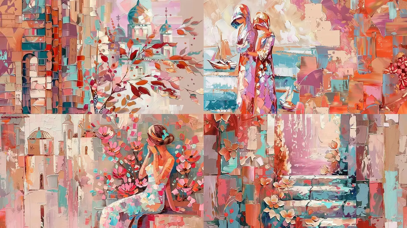 Modern Impasto Expressionism Fusion with Vibrant Hues and Stylized Forms - Midjourney sref style