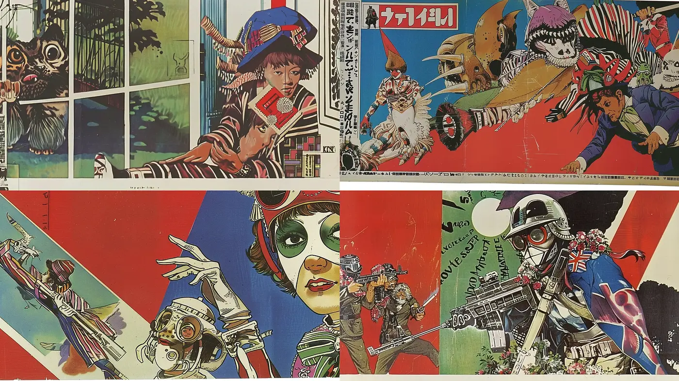 Retro-Futuristic Pop Art Explosion with Japanese Influence - Midjourney sref style
