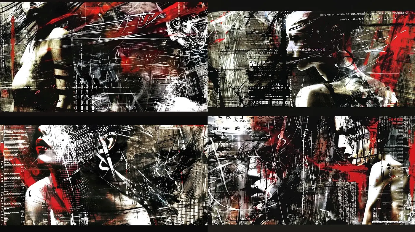 Abstract Dystopian Chaos: A Fusion of Urban Decay and Digital Disintegration - Midjourney sref style