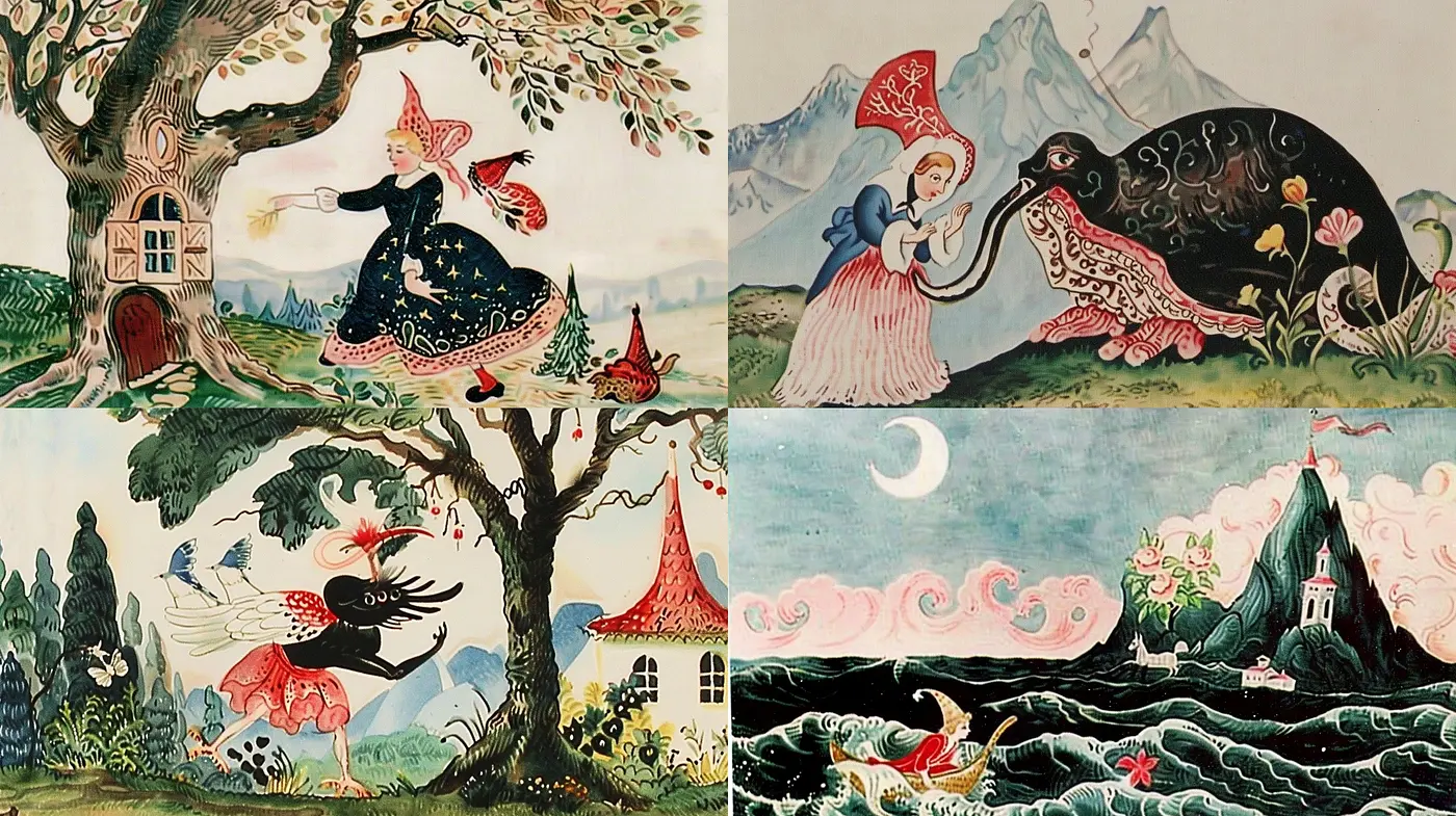 Folkloric Enchantment in Painterly Brushstrokes – A Storybook Aesthetic Journey - Midjourney sref style