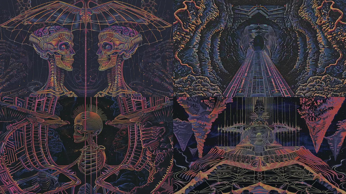 Ethereal Neon Dreamscape: A Fusion of Surrealism and Cybernetic Aesthetics - Midjourney sref style