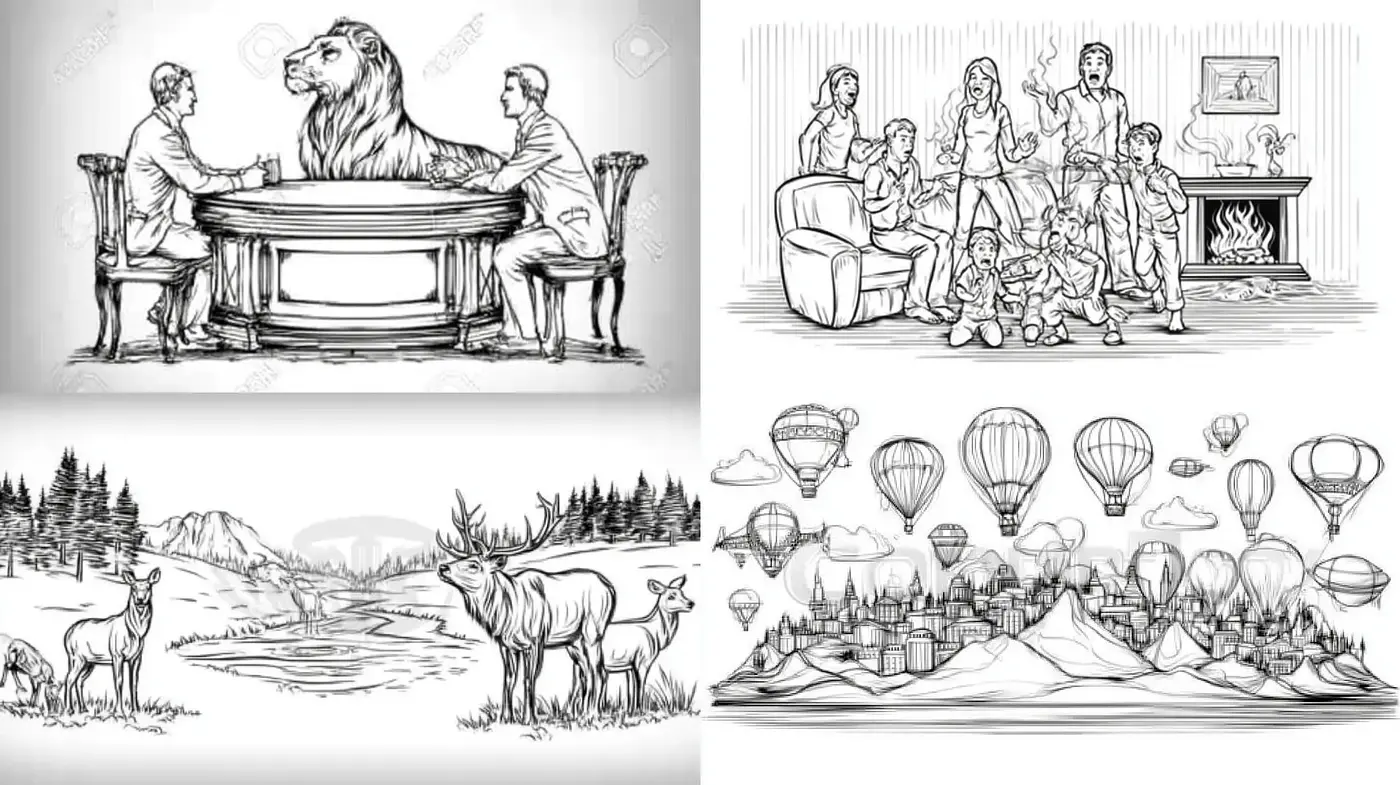 Intricate Black and White Line Drawings with a Vintage Feel - Midjourney sref style