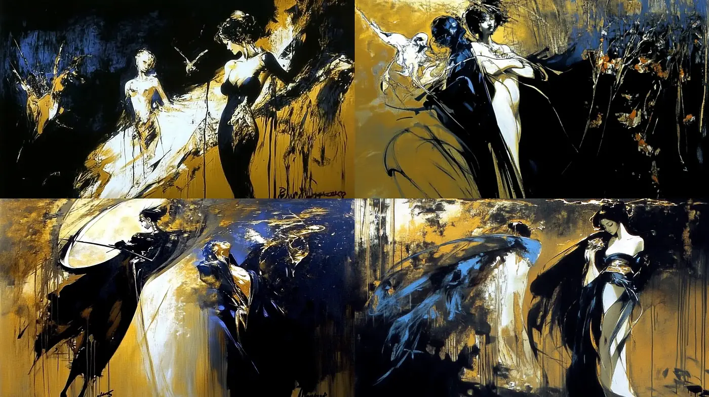 Abstract Expressionist Dance of Shadows and Light - Midjourney sref style