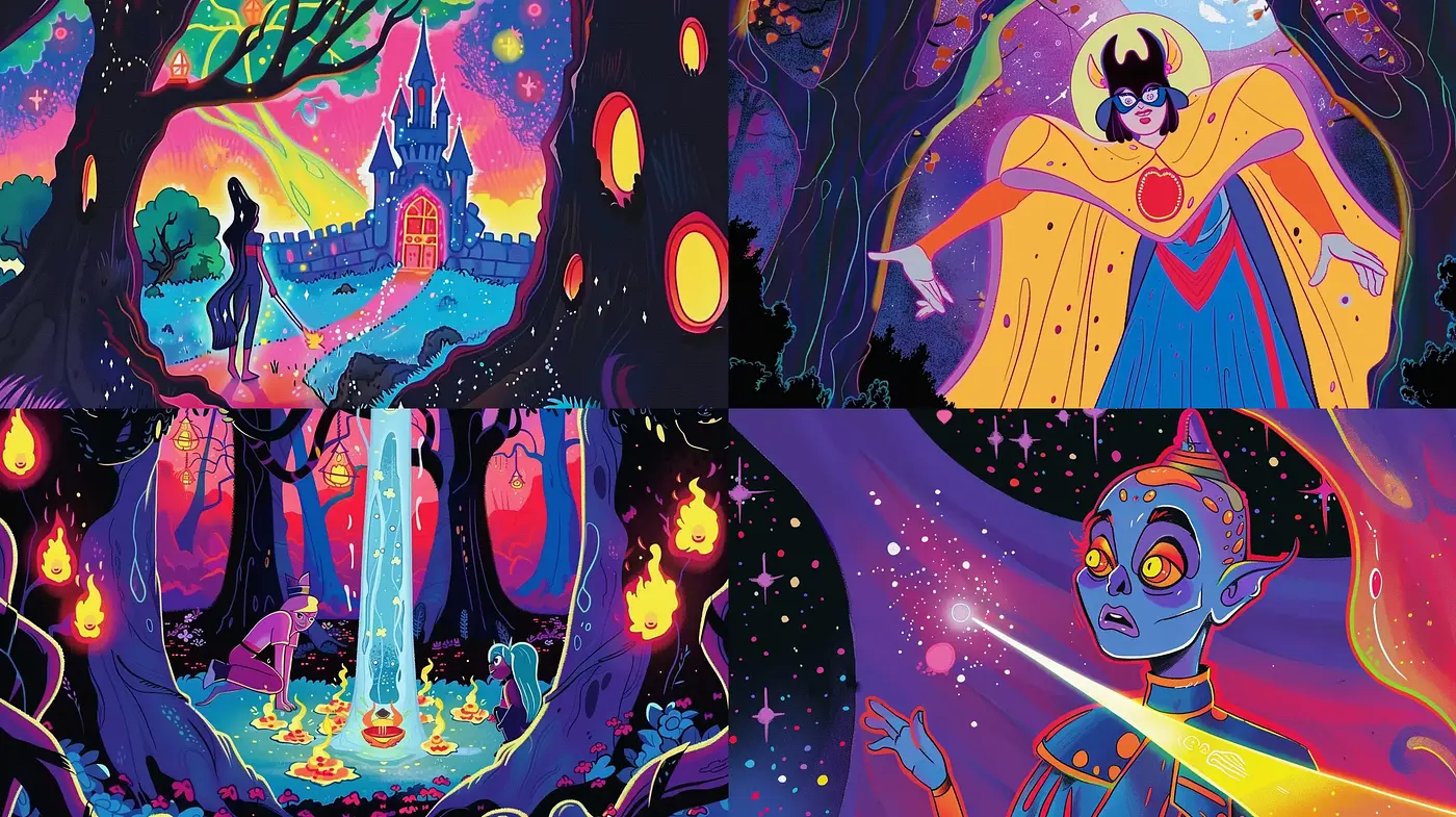 Vibrant Fantasia: A Luminous Journey through Stylized Wonderlands - Midjourney sref style