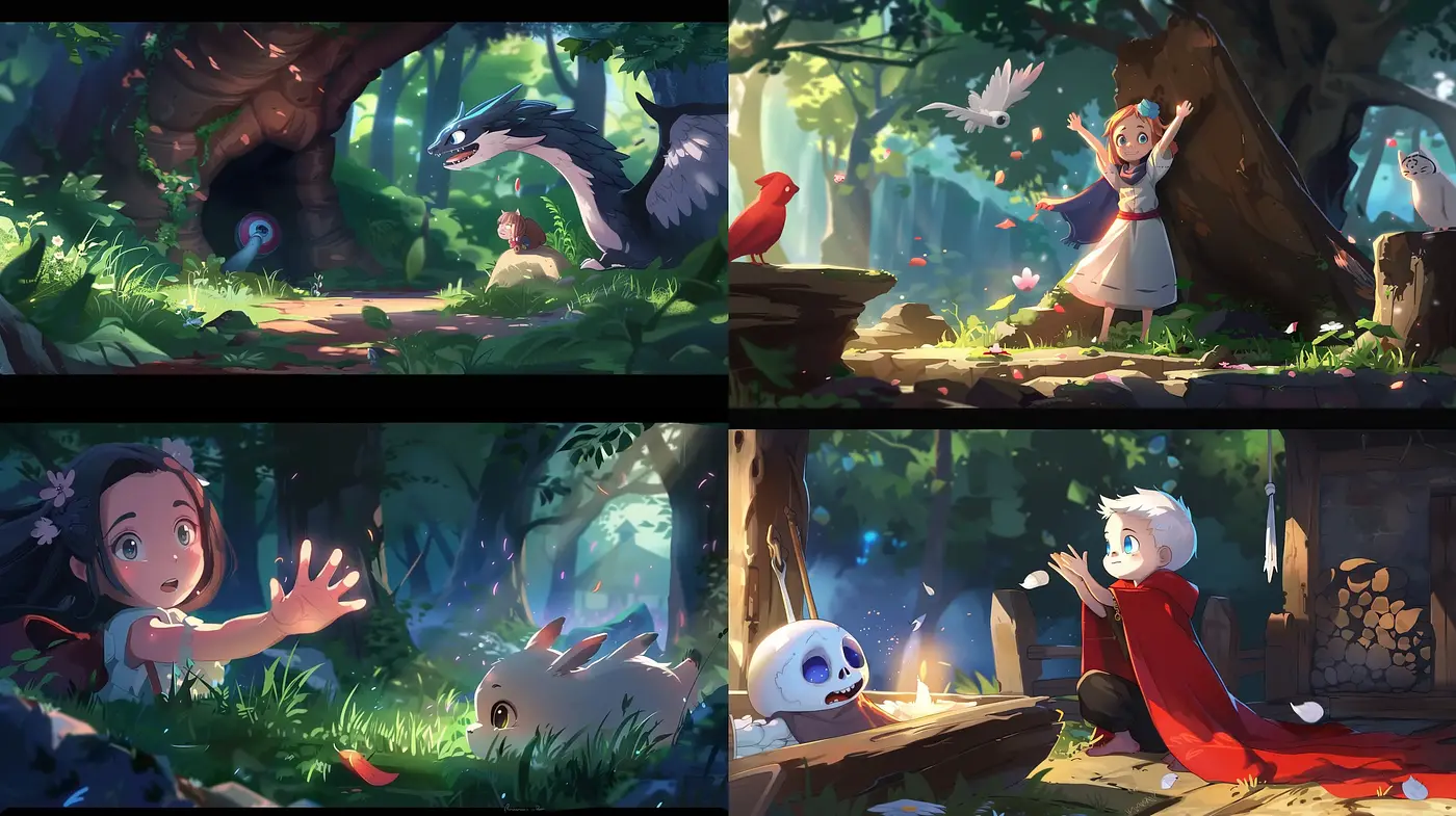 Enchanted Forest Dreamscape: A Consistent Tale through Vivid and Whimsical Illustrations - Midjourney sref style