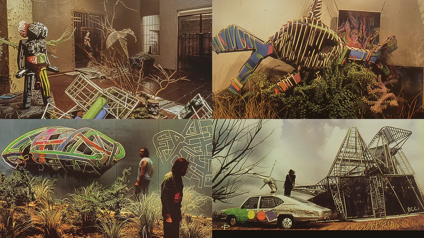 Dystopian Decadence: A Retro-Futuristic Collision of Nature and Technology - Midjourney sref style