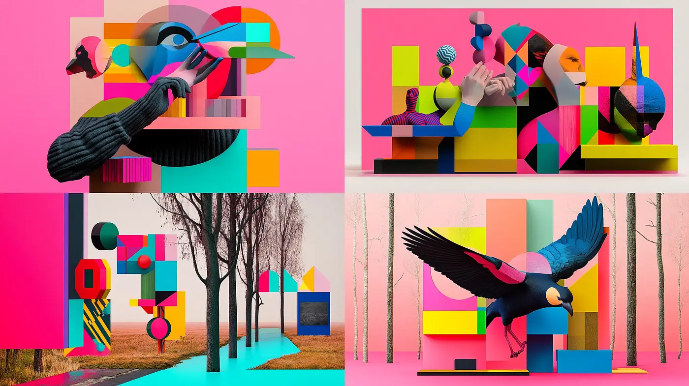 Geometric Abstraction with Vibrant Surrealism - Midjourney sref style