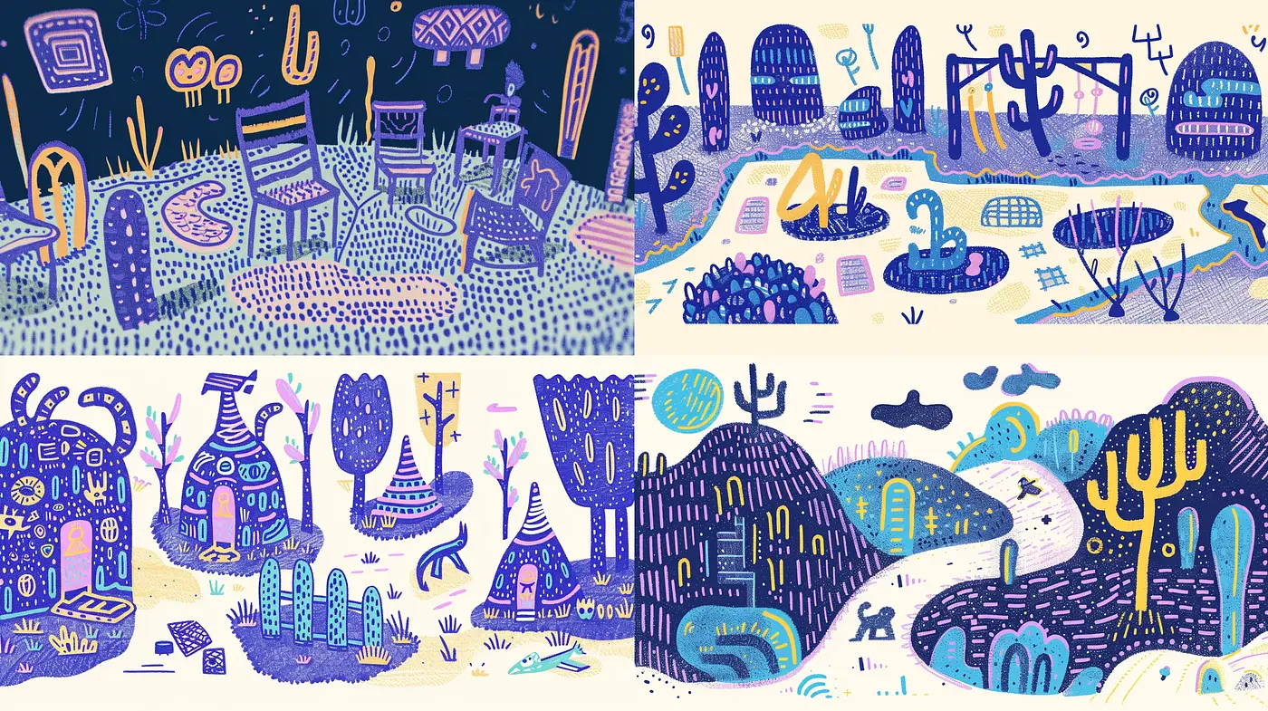 Whimsical Nocturnal Dreamscape in Stylized Brushwork - Midjourney sref style