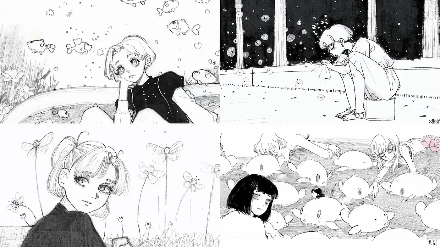 Whimsical and Ethereal Illustrative Style with Subtle Playfulness - Midjourney sref style