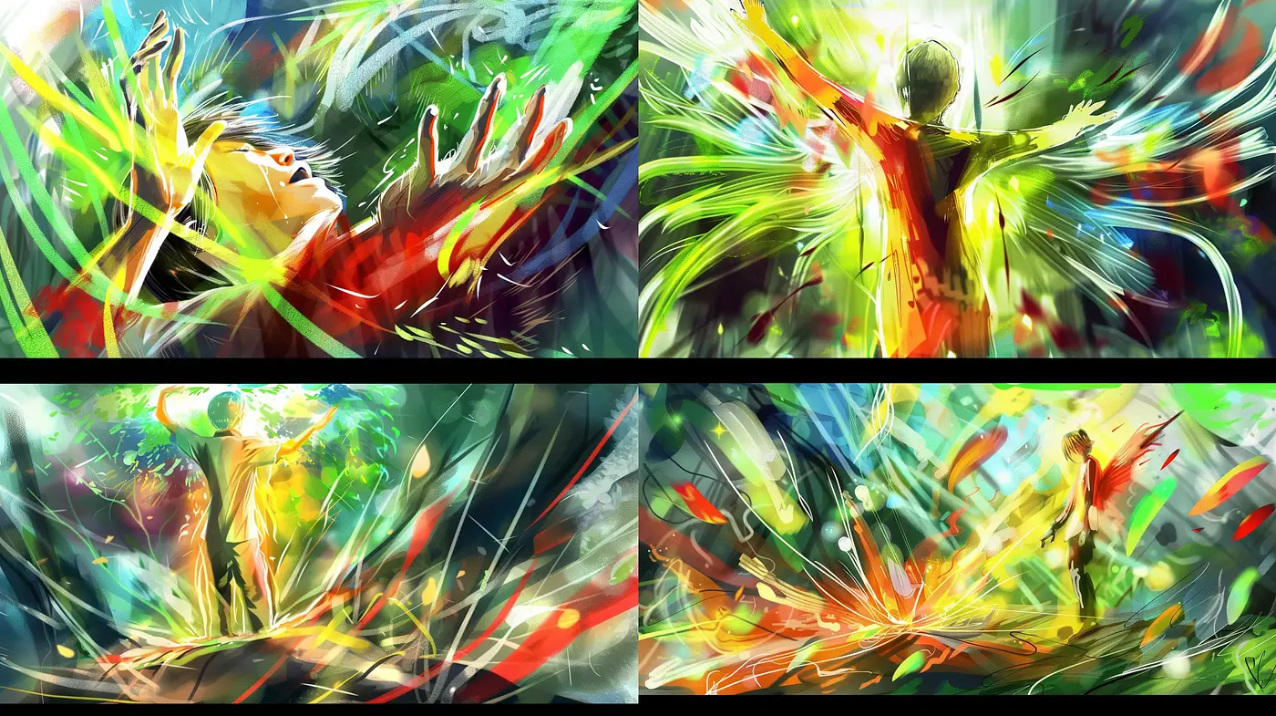 Energetic Brushwork and Luminous Color Fusion - Midjourney sref style