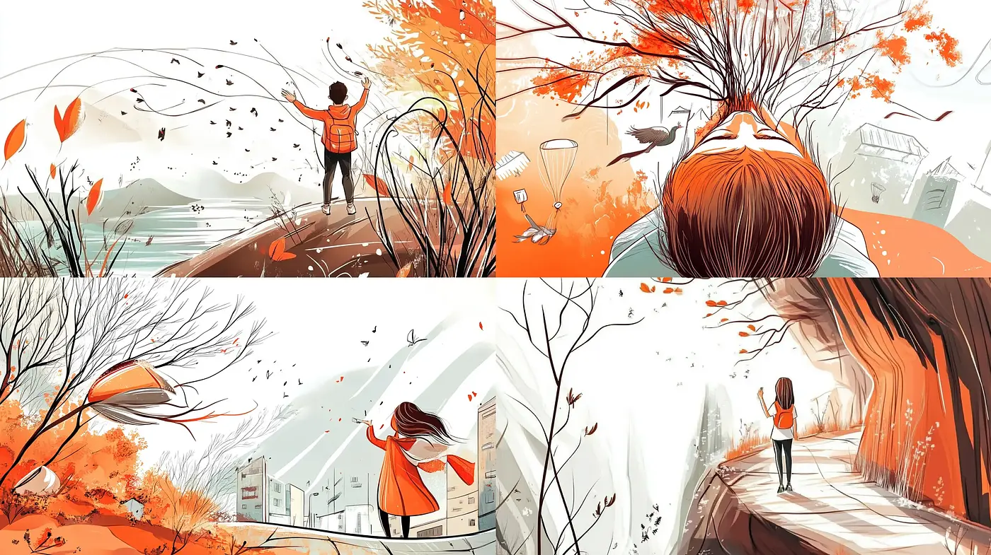 Whimsical Autumnal Hues and Stylized Illustrative Technique - Midjourney sref style