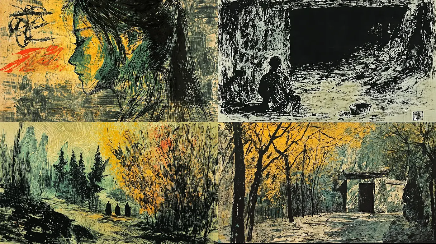 Moody Expressionist Panorama with Intense Brushwork - Midjourney sref style
