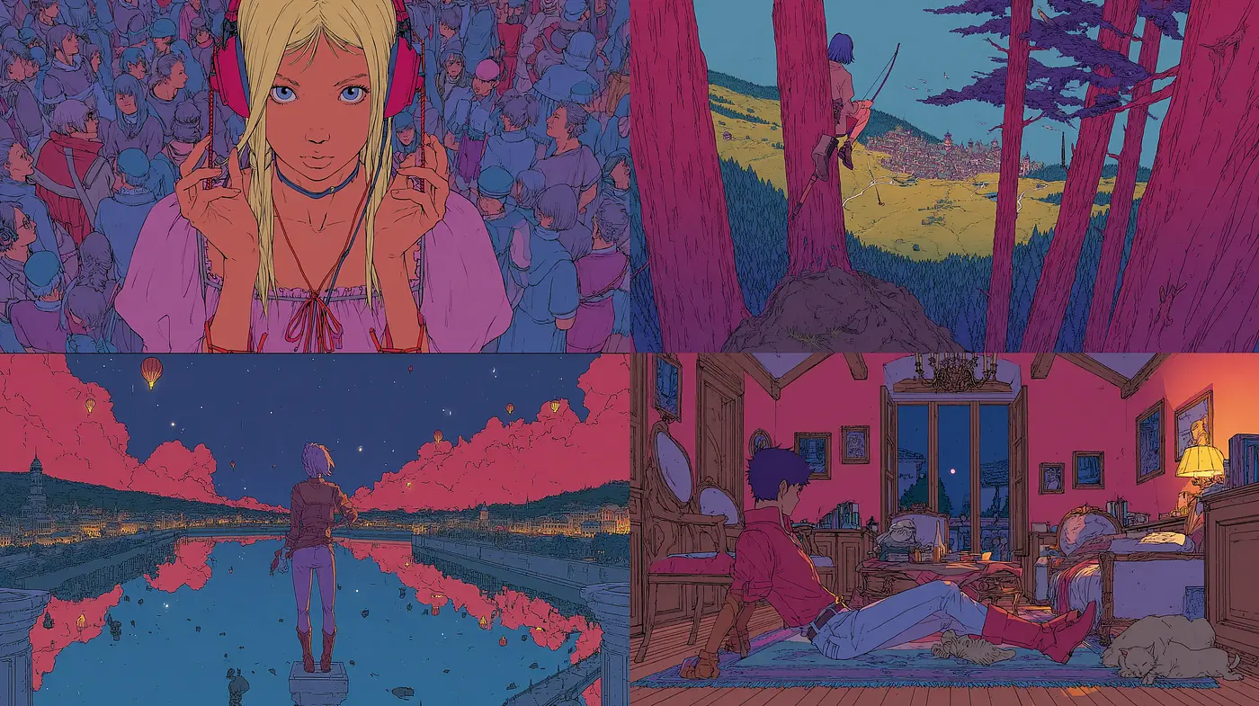 Vibrant Illustrations with a Dreamy Atmosphere and Cinematic Compositions - Midjourney sref style