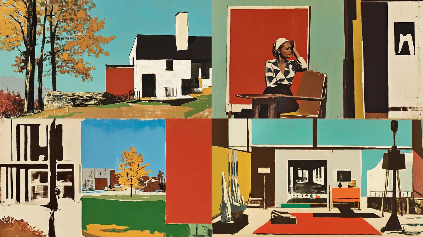 Retro Modernist Collage with Earthy Tones and Bold Geometry - Midjourney sref style