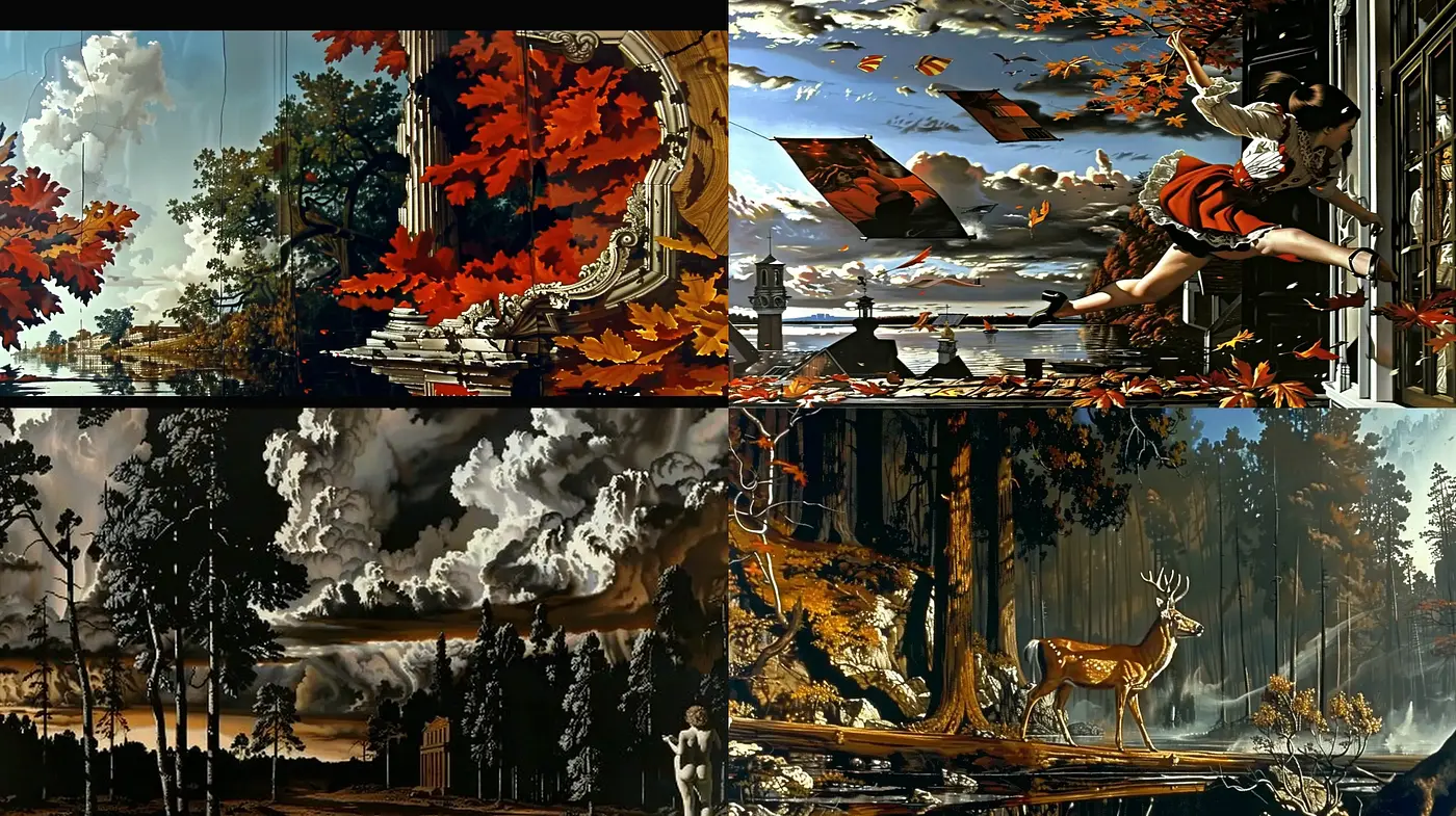 Ethereal Nature Mosaic: A Synthesis of Surreal Landscapes and Dynamic Textures - Midjourney sref style
