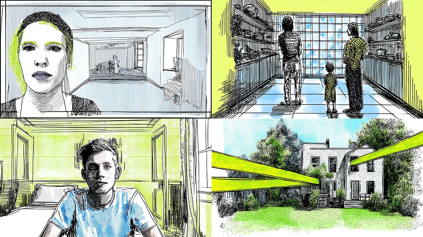 Stylized Illustrative Works with Vibrant Accents and Minimalist Touches - Midjourney sref style