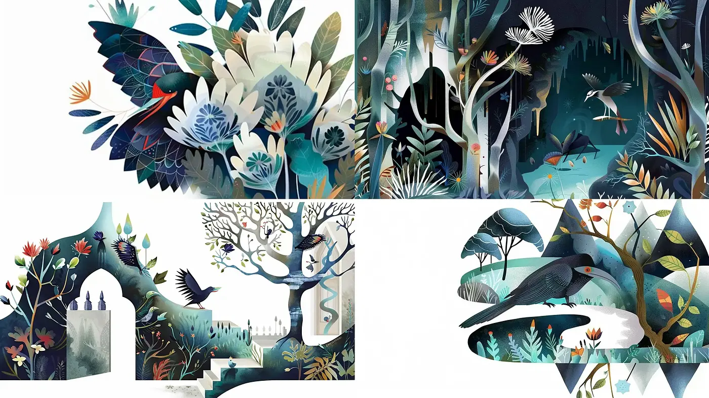 Enchanted Forest Whimsy in Painterly Illustration - Midjourney sref style