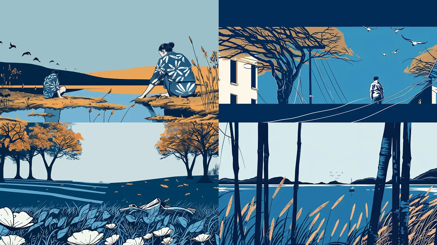 Ethereal Serenity in Monochromatic Blue: A Seamless Fusion of Nature and Contemplation - Midjourney sref style