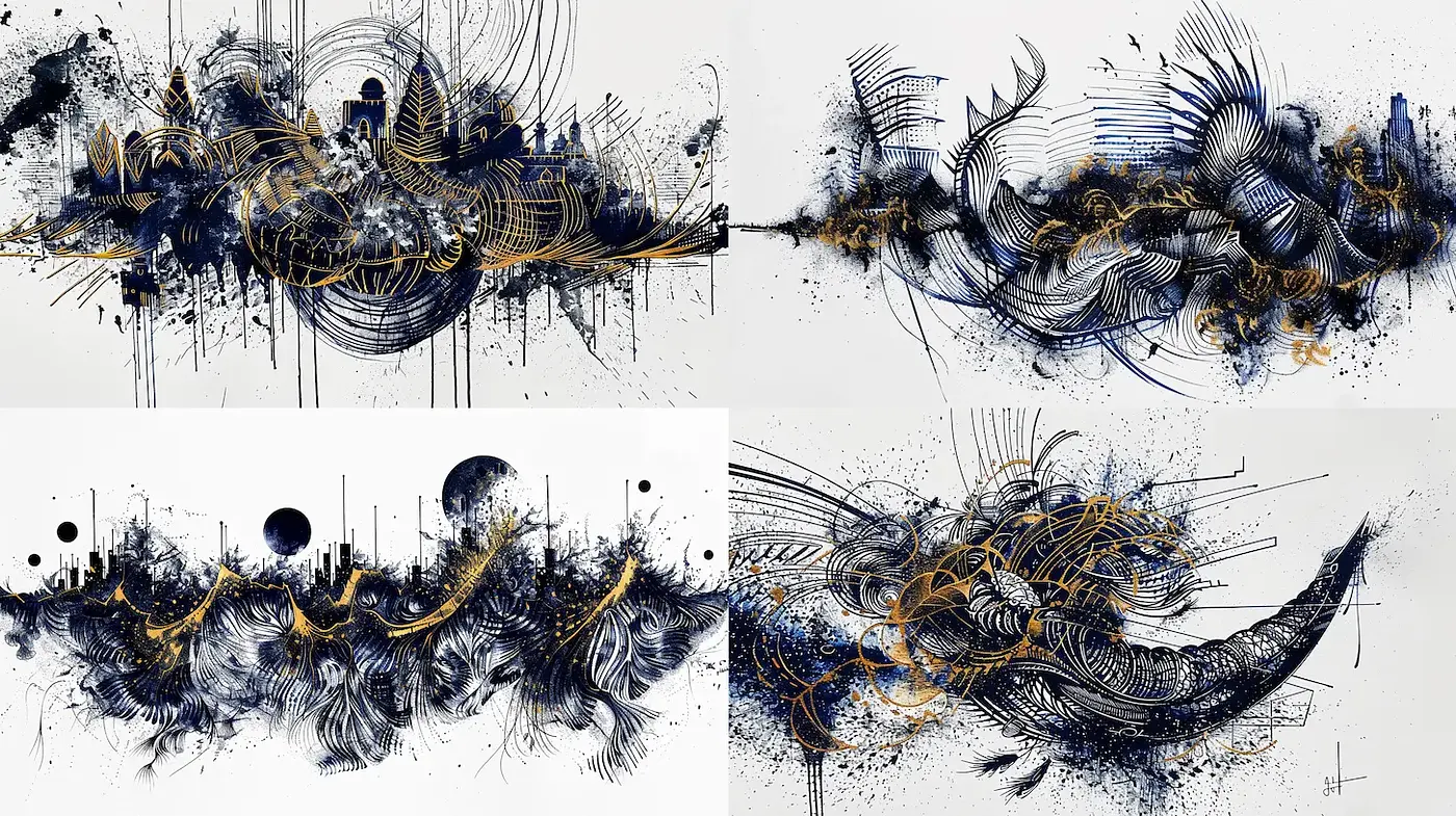 Dynamic and Fluid Abstract Styles with Strong Geometric Elements - Midjourney sref style