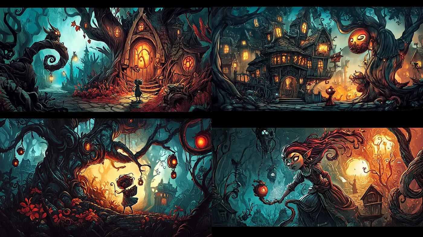 Enigmatic Twilight Fauna: A Whimsical Journey Through Stylized Enchanted Woods - Midjourney sref style