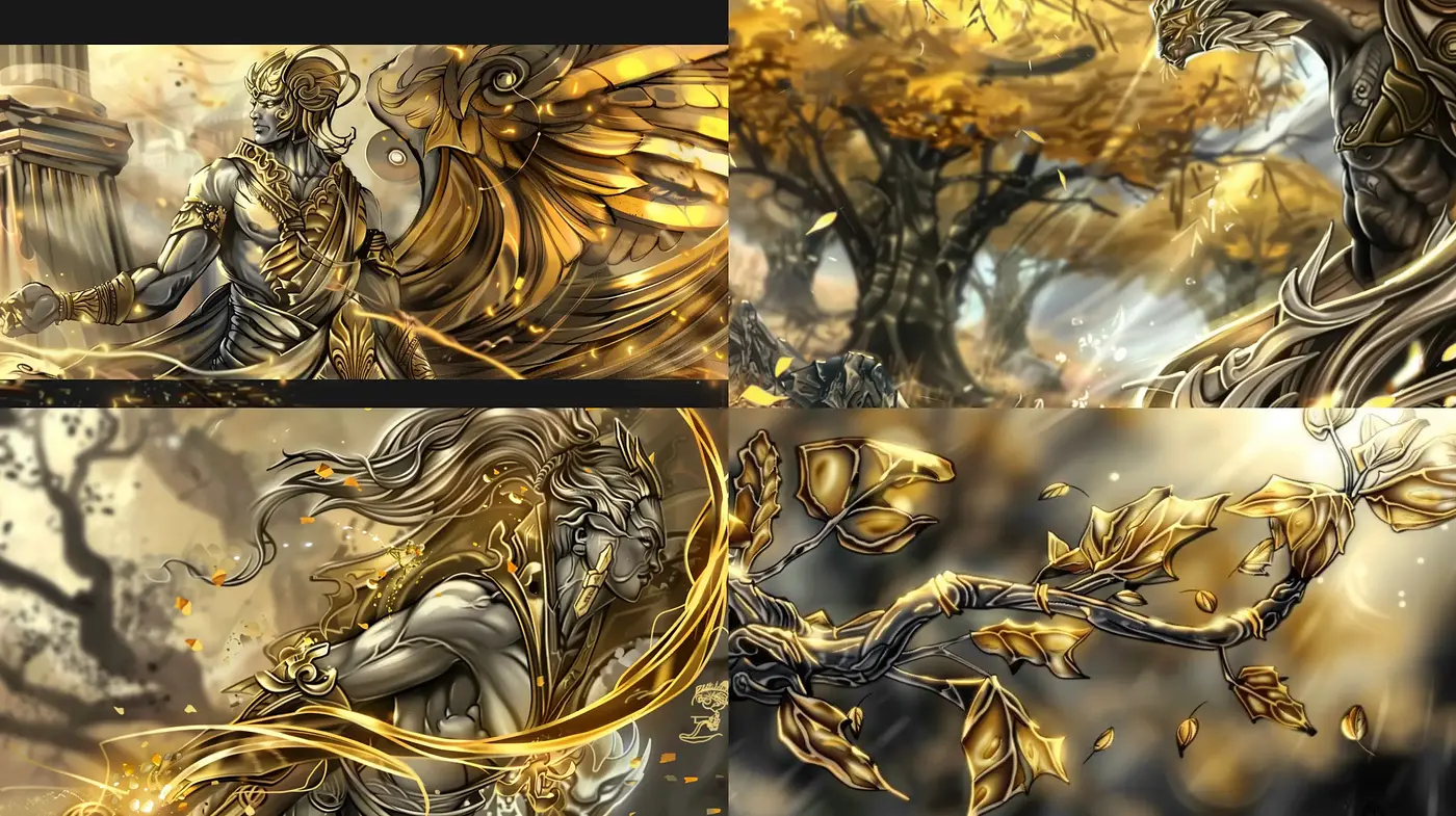 Ornate Golden Fantasy Evoking Baroque and Steampunk Fusion - Midjourney sref style