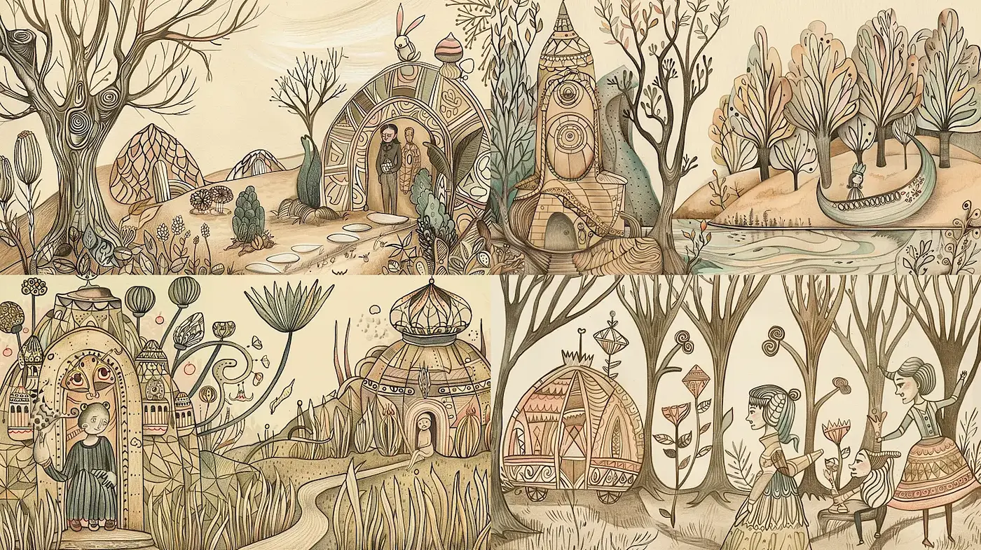 Whimsical Illustrative Art with a Nostalgic Touch - Midjourney sref style