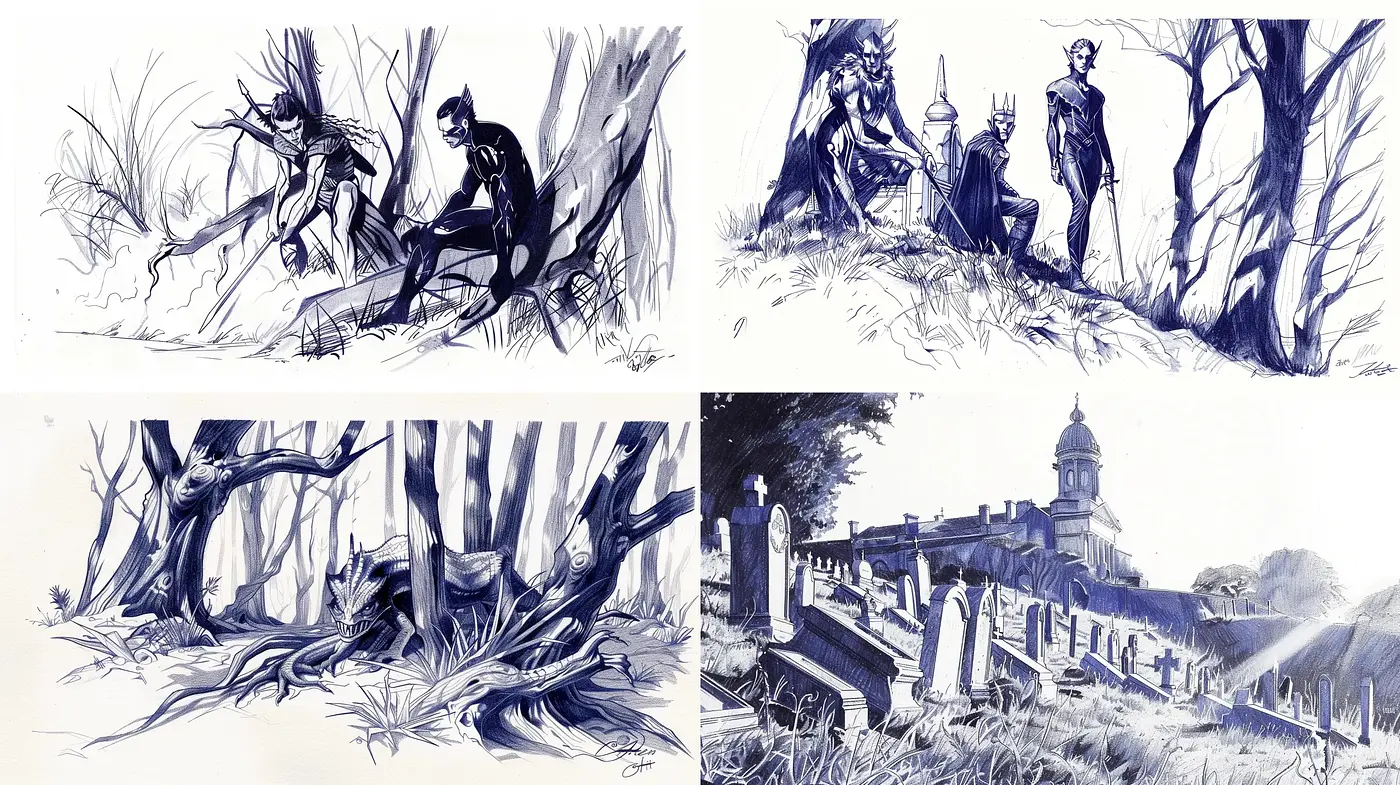 Ethereal Monochrome Visions in Ink - Midjourney sref style
