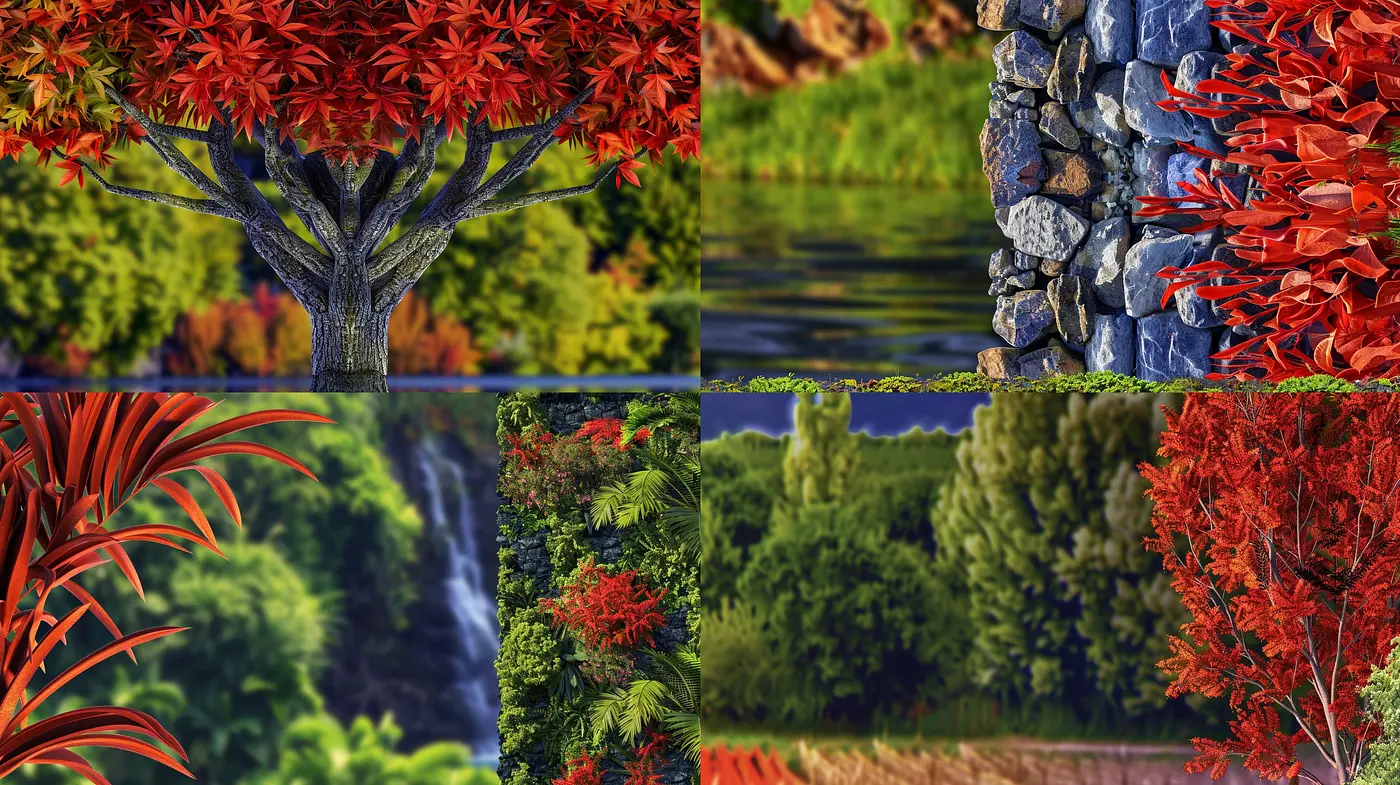 Lush Chromatic Symphony: A Dance of Vivid Hues and Textured Botanicals - Midjourney sref style