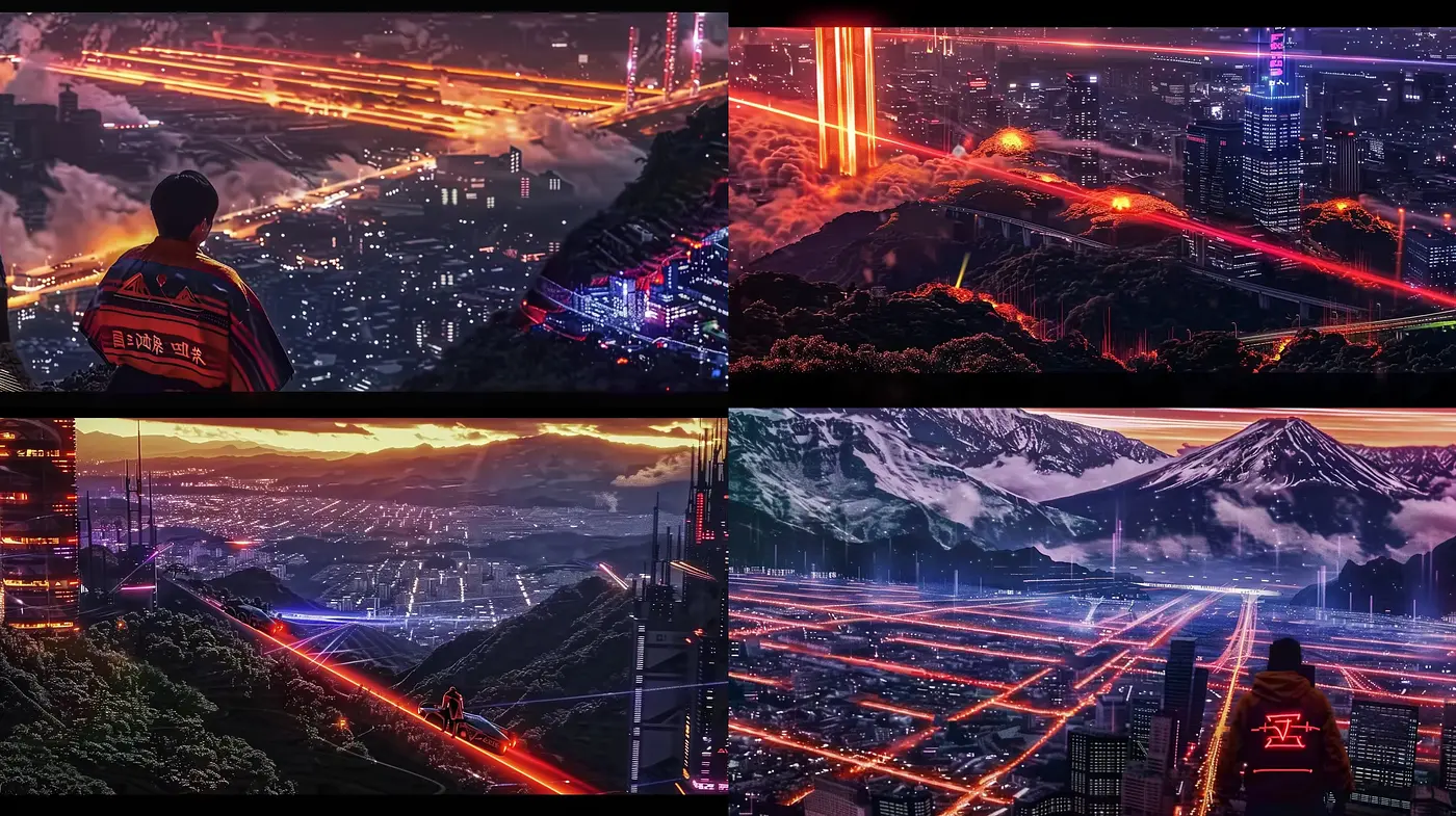 Neon-Noir Dreamscape: A Fusion of Luminous Hues and Dystopian Vistas - Midjourney sref style
