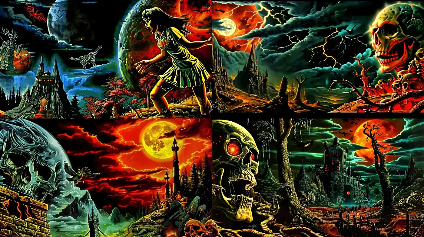 Eerie Nocturnal Visions: A Journey through Intense Chromatic Narratives - Midjourney sref style