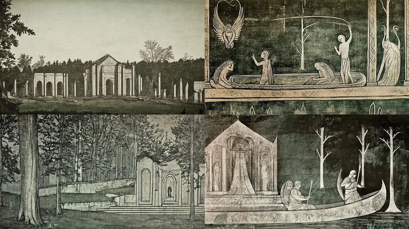 Ethereal Sepia-toned Romanticism with Classical Architecture - Midjourney sref style