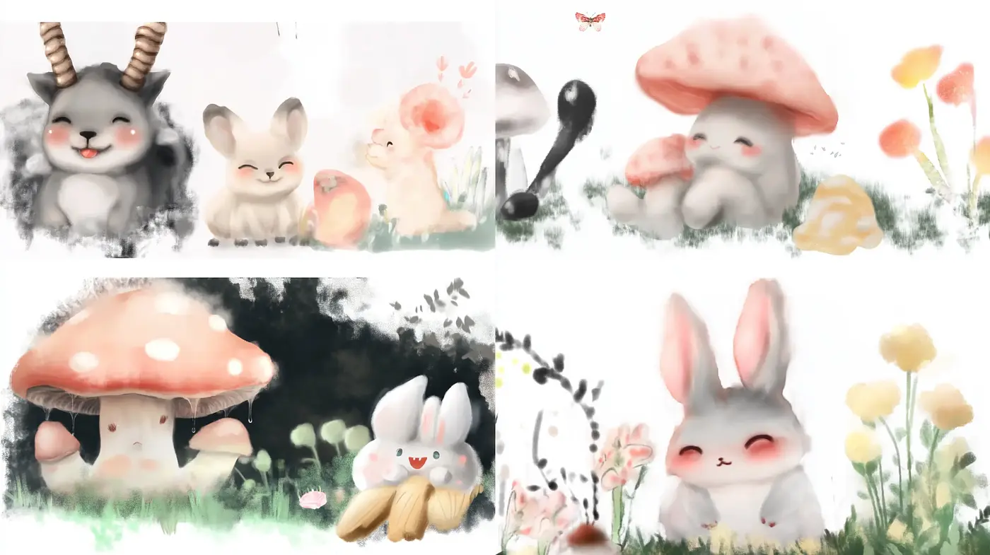 Enchanted Watercolor Woodland Creatures and Flora - Midjourney sref style