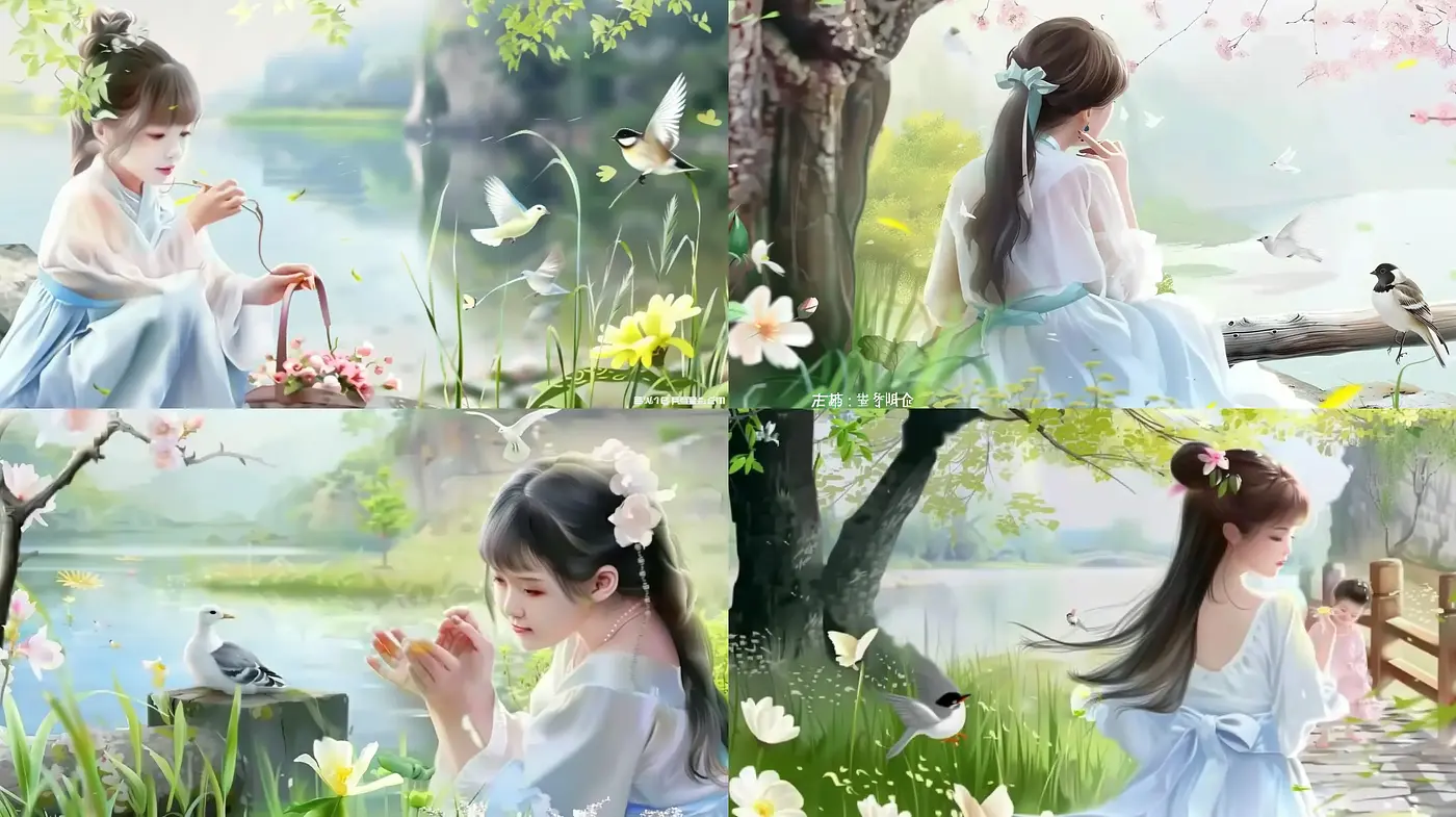 Serene Pastoral Visions in a Softly Textured Asian Art Style - Midjourney sref style