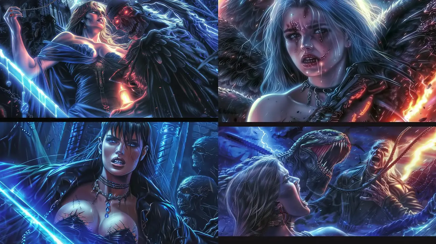 Ethereal Luminescence: A Fusion of Dark Fantasy and Electric Hues - Midjourney sref style