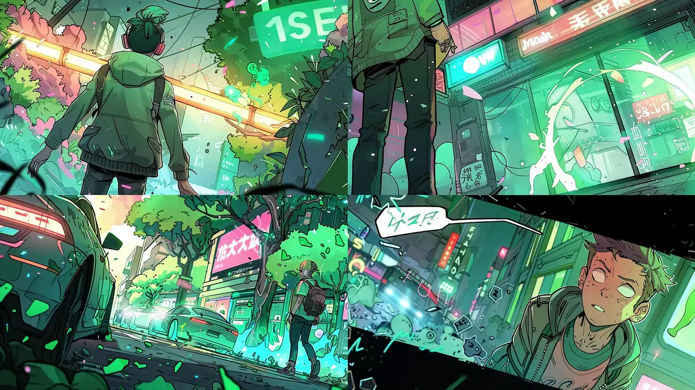 Vibrant Urban Cyberpunk with Anime Influence - Midjourney sref style