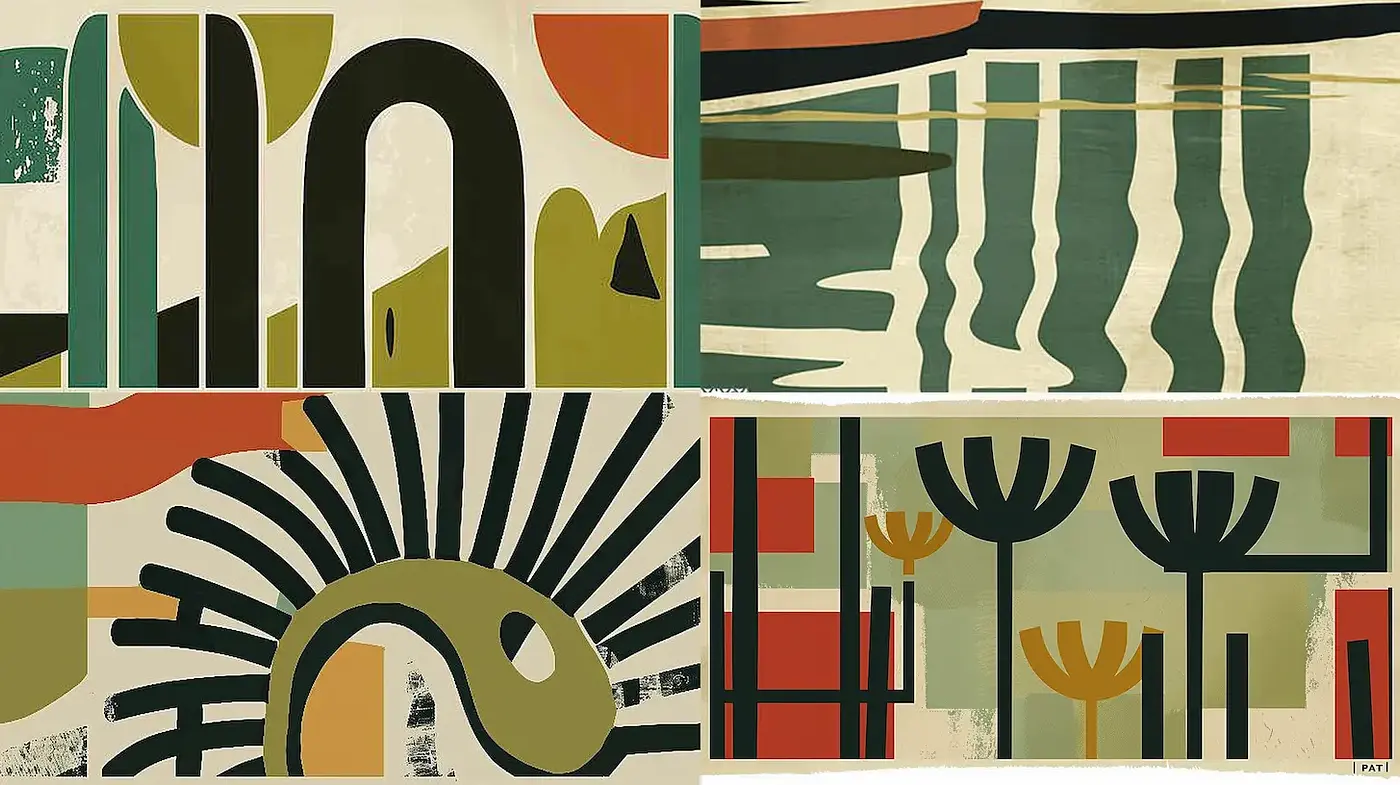 Bold Geometric Abstracts with Vintage Aesthetics - Midjourney sref style
