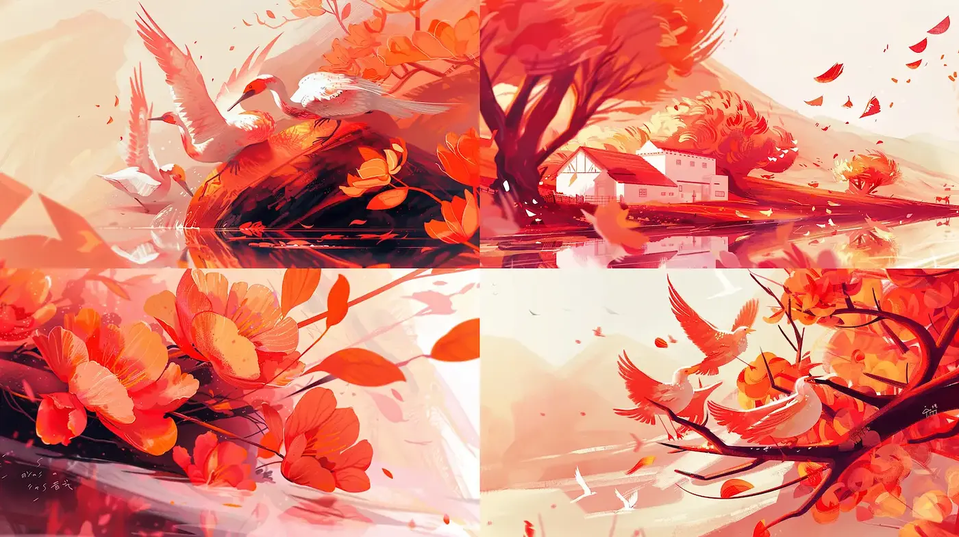 Serene Autumn Landscapes with Flowing Forms and Warm Tones - Midjourney sref style