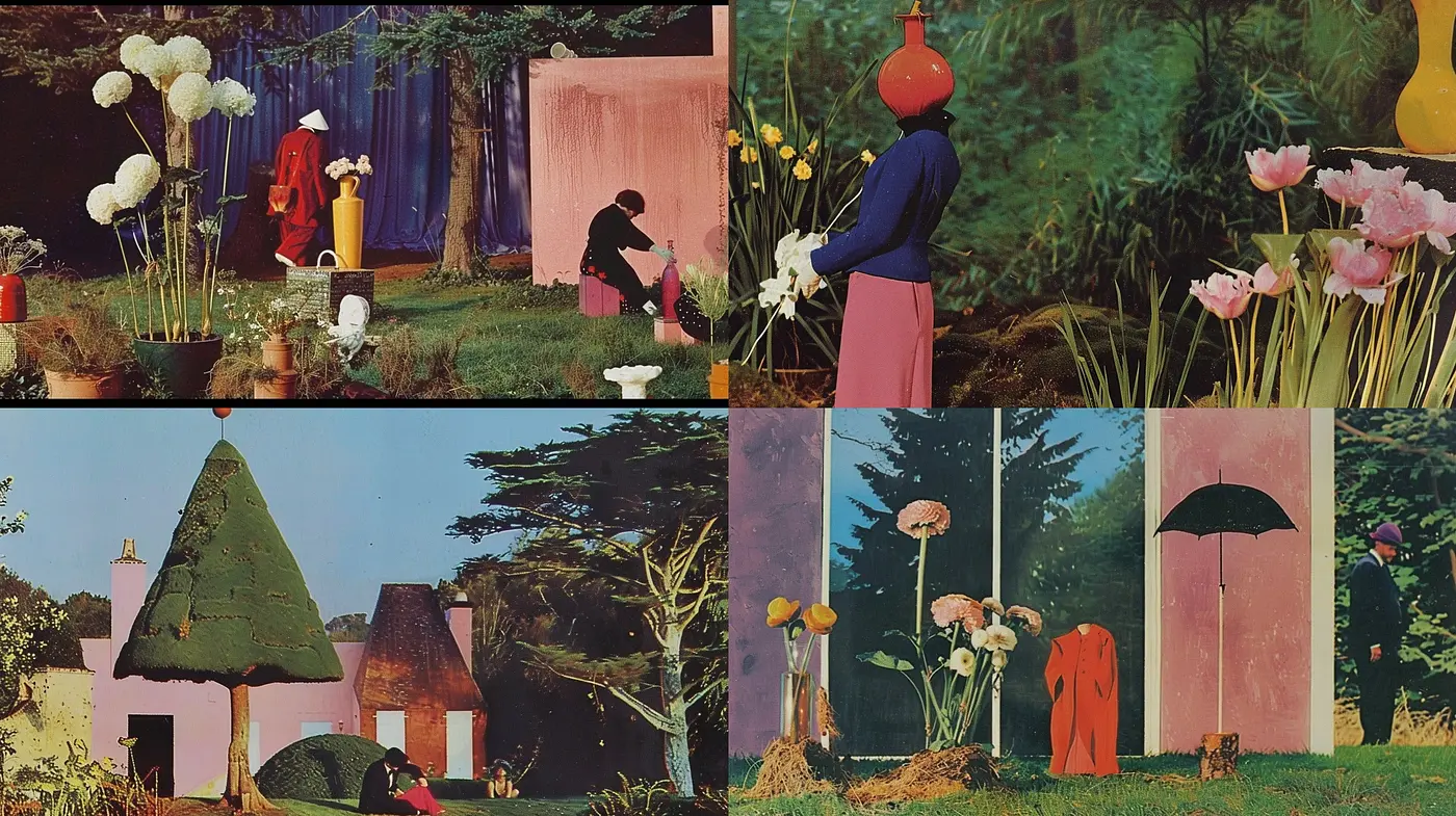 Surreal Pastoral Scenes with a Retrospective Hue and Chimerical Elegance - Midjourney sref style