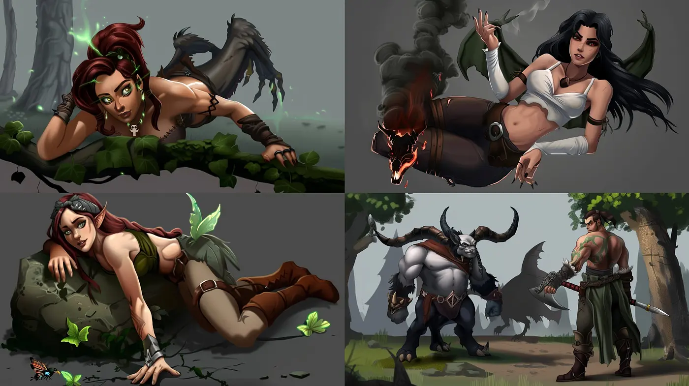 Mystical Fantasy Ensemble: Consistent Elements in Evocative and Stylized Visual Narratives - Midjourney sref style